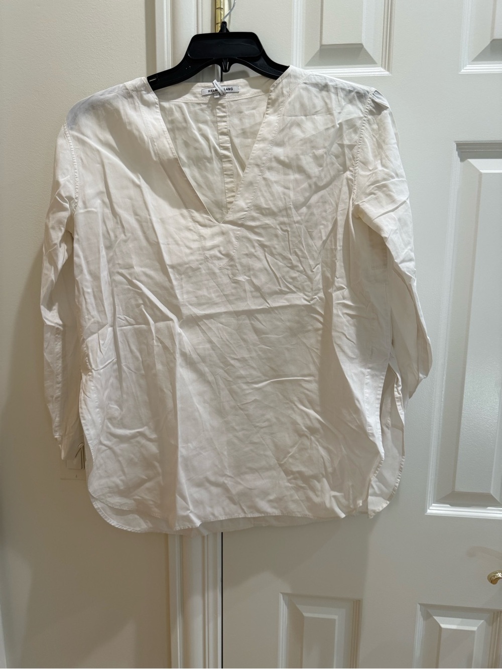 Womens Helmit Lang White Long-Sleeve V-Neck Shirt